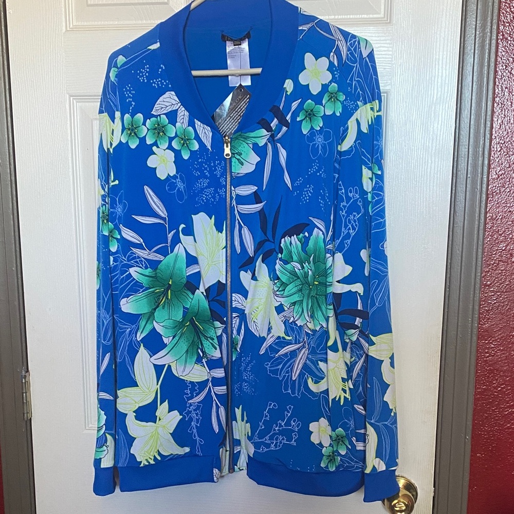 IMAN Blue Floral Women's Bomber Reversible Jacket